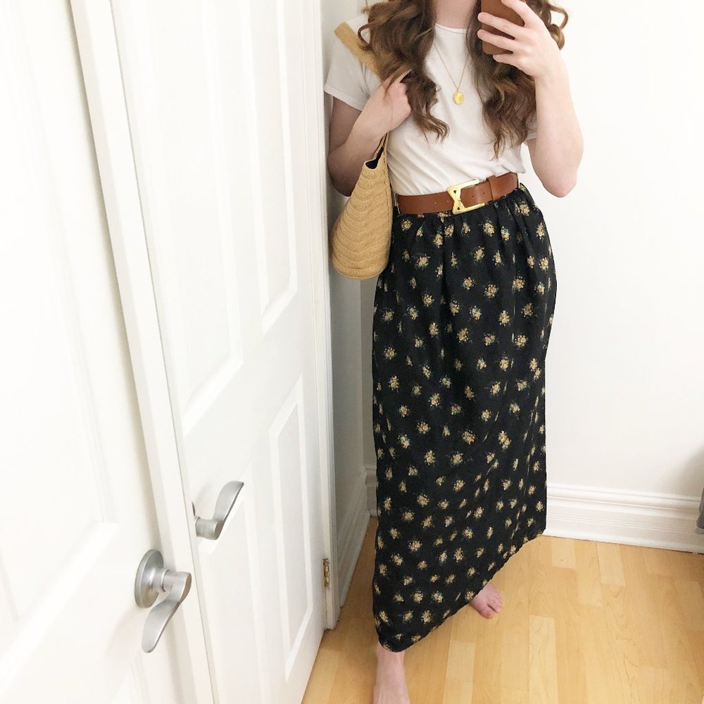 Vintage Cottagecore High Waisted Floral Maxi Skirt